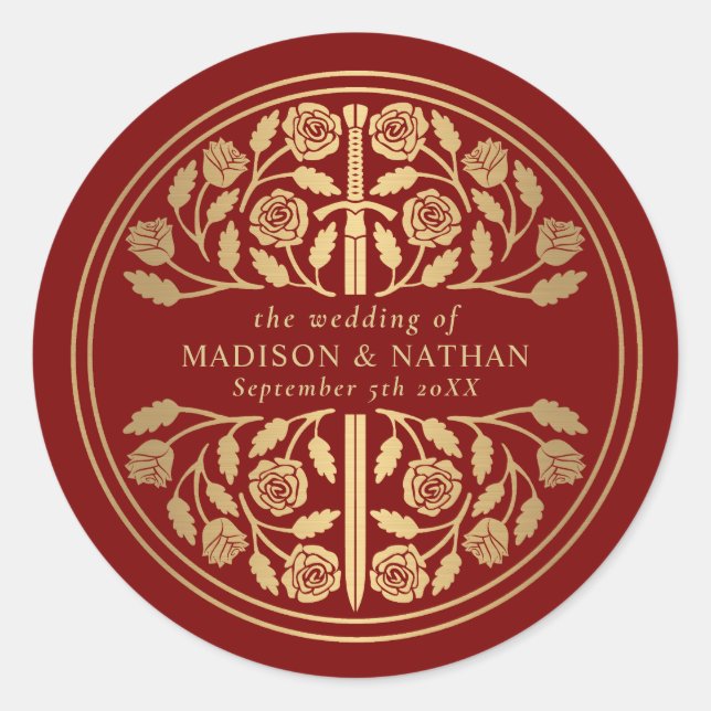 Sticker Rond Épée médiévale royale de mariage Gold Scarlet  (Devant)