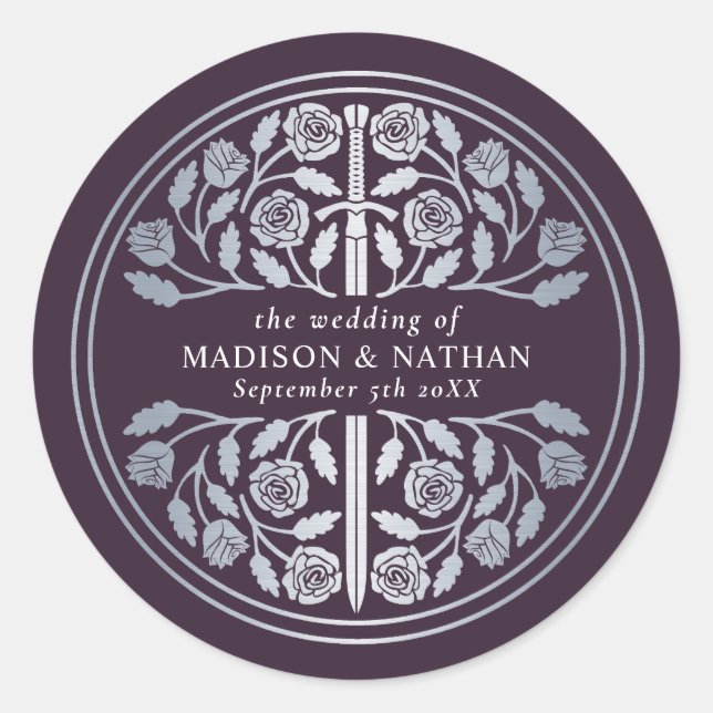 Sticker Rond Épée Royale Médiévale de Mariage Œuf d'Argent  (Devant)