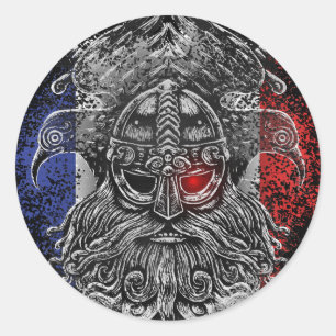 Sticker Rond Épées de corbeaux d'Odin Mythologie Viking drapeau