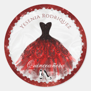 Sticker Rond Éperche en diamant rouge Glam Quinceañera