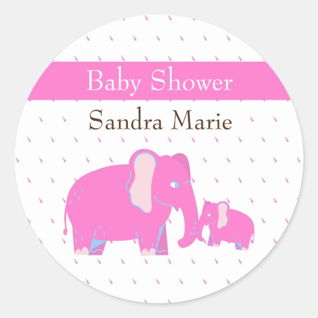 Sticker Rond Ephant rose Chic Simple Baby Girl Baby shower (Devant)