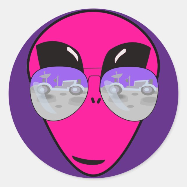 Sticker Rond Epic Shades Alien Head Moon Tourist Fun (Devant)