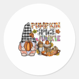 Sticker Rond Épice citrouille Junkie Gnomes Automne Automne Tha