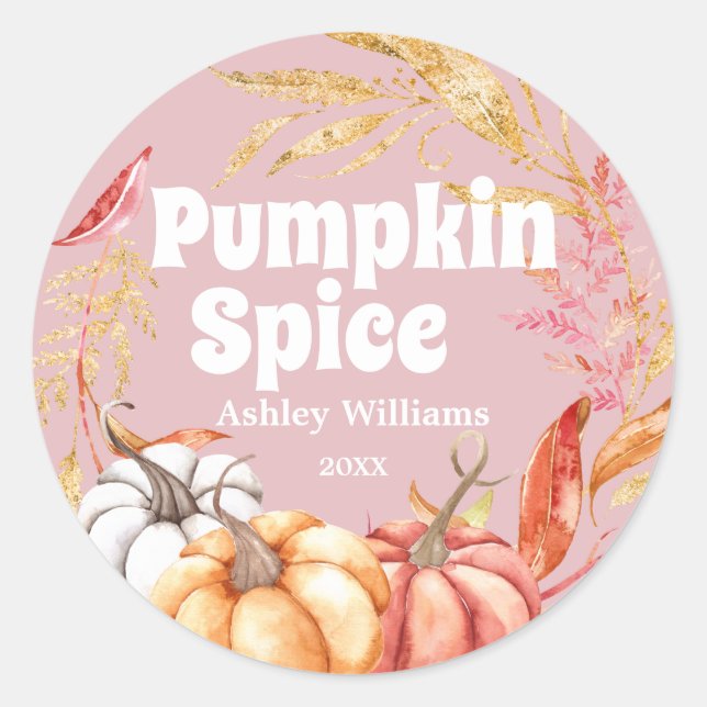 Sticker Rond Épice de citrouille d'automne rose (Devant)