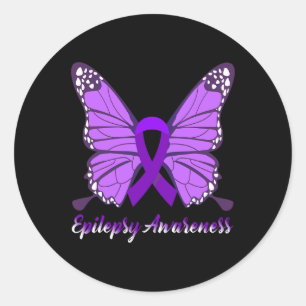 Sticker Rond Epileps de ruban violet de papillon de sensibilisa