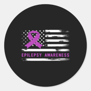 Sticker Rond Epilepsy Award Drapeau Américain Violet Ruban