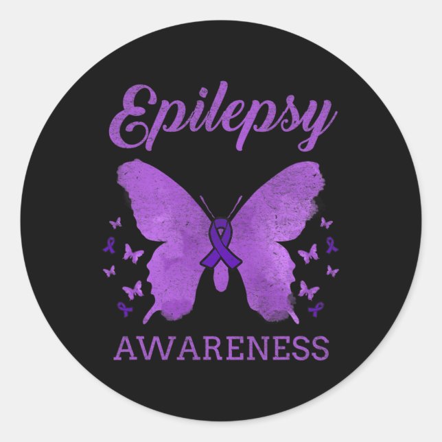 Sticker Rond Epilepsy Awareness Butterfly Vintage  (Devant)