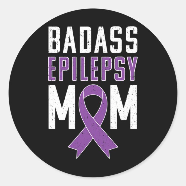 Sticker Rond Epilepsy Awareness Byd Epilepsy Mom Purple Ribbon  (Devant)
