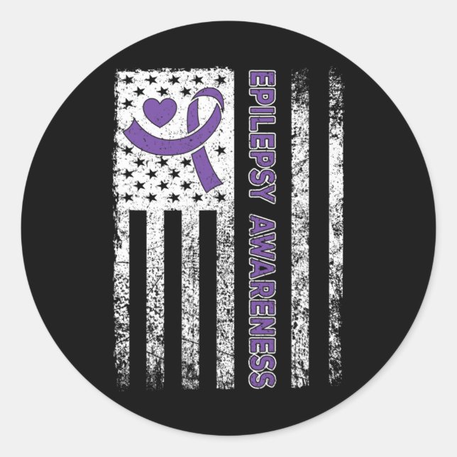 Sticker Rond Epilepsy Awareness Flag Purple Ribbon Epilepsy War (Devant)