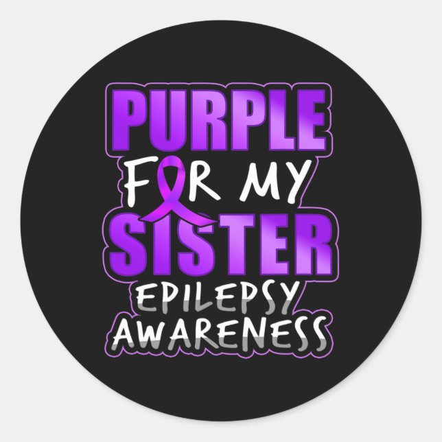 Sticker Rond Epilepsy Awareness Purple For My Sister Ribbon  (Devant)
