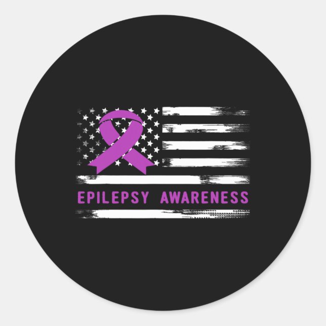 Sticker Rond Epilepsy Awarness American Flag Purple Ribbon  (Devant)