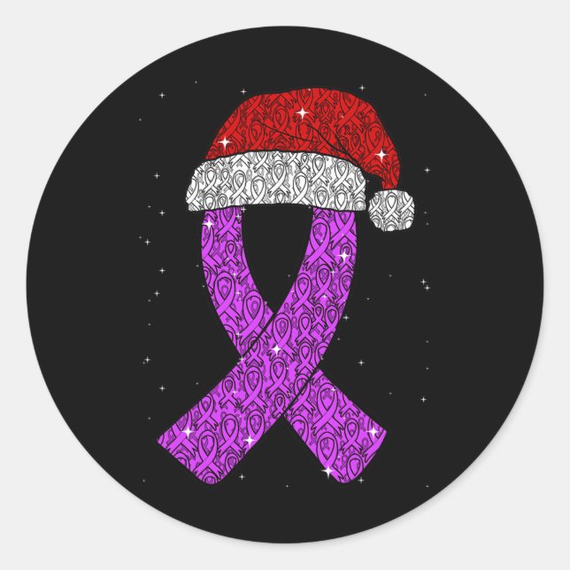 Sticker Rond Epilepsy Christmas Hat Purple Awareness Ribbon Sei (Devant)