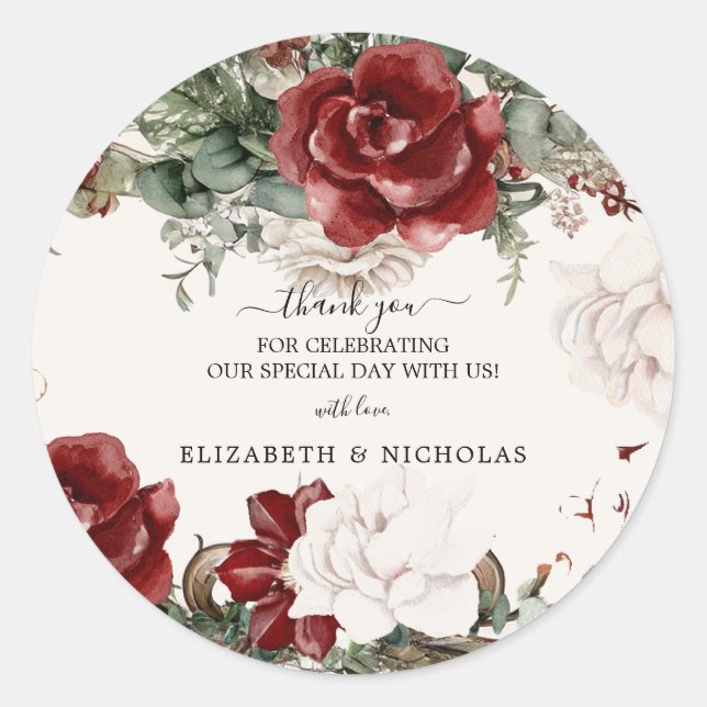 Sticker Rond Épinette et dentelle | Mariage de fleurs d'hiver (Devant)