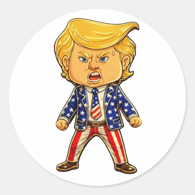 Sticker Rond Épinglette Chibi Cartoon Trump heureux Drapeau pat (Devant)