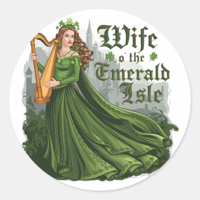 Sticker Rond Épouse de l'île d'Émeraude - Celtic Irish Elegance (Devant)