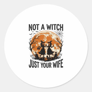 Sticker Rond Épouse drôle Halloween Vintage Sorcière Lune Desig