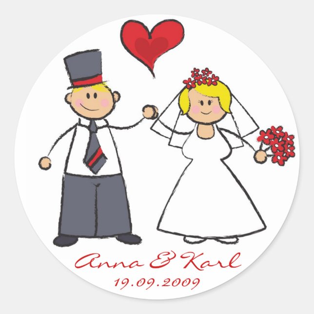 Sticker Rond Épouse et chambre mignonne Couple M & Mme Mariage  (Devant)