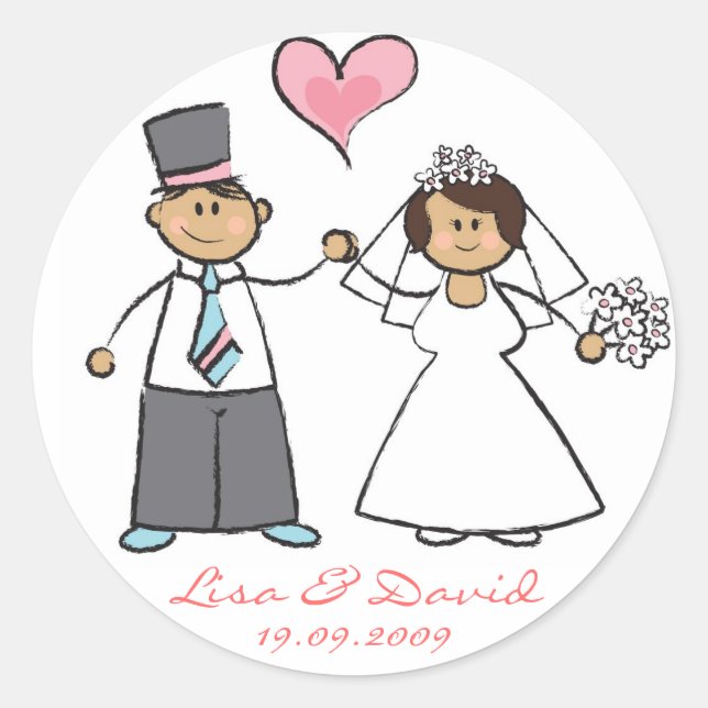 Sticker Rond Épouse et chambre mignonne Couple M & Mme Mariage  (Devant)