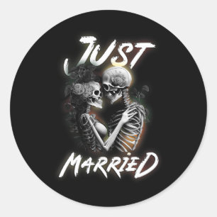 Sticker Rond Épouse mariée Halloween squelette mariée et Mariag