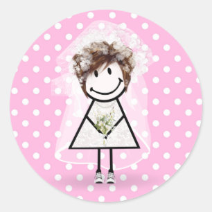 Sticker Rond Épouse Stick Girl en Basket sur Pois