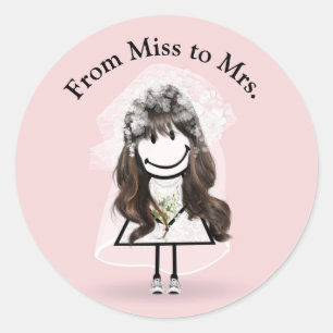 Sticker Rond Épouse Stick Girl en Basket sur rose