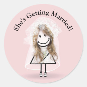 Sticker Rond Épouse Stick Girl en Basket sur rose