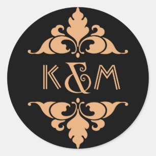 Sticker Rond Épouser moderne vintage noir d'art déco d'or