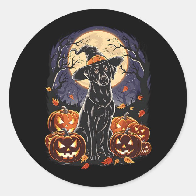 Sticker Rond Épouvantable sorcière de Halloween Labrador Retrie (Devant)