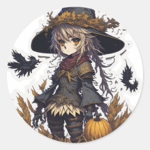 Sticker Rond Épouvantail Halloween 