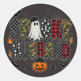 Sticker Rond Époux Effrayant Halloween Camouflage Carreaux Mi