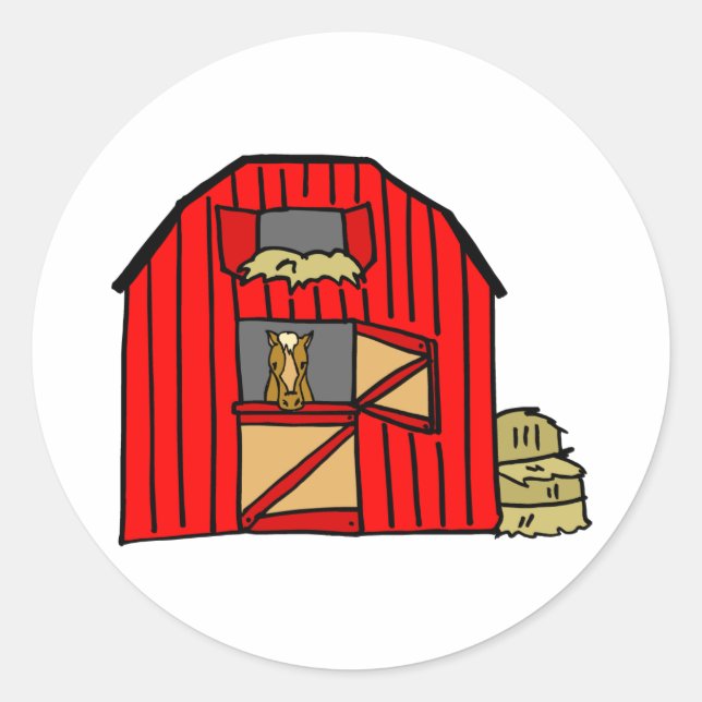 Sticker Rond Equine Stall Red Barn Farm scène (Devant)