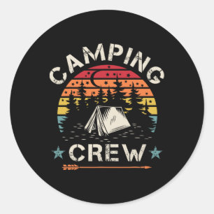 Sticker Rond Équipage de camping campeur rétro