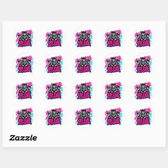 Sticker Rond Équipage de Chat Japonais Cool - Pour Ordinateurs  (Feuille)