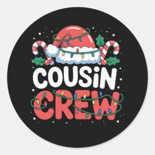 Sticker Rond Équipage de Cousins Chapeau de Père Noël de Noël F