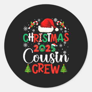Sticker Rond Équipage de cousins Noël 2025 Xmas Drôle Fam Corre