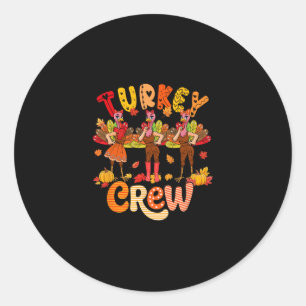 Sticker Rond Équipage de dinde de Thanksgiving automne trois di