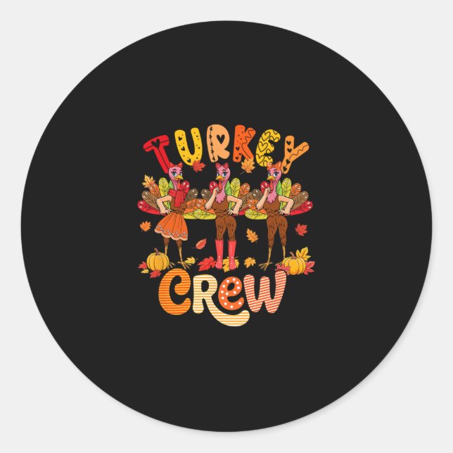 Sticker Rond Équipage de dinde de Thanksgiving automne trois di (Devant)