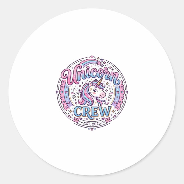 Sticker Rond Équipage de licorne impression ludique à la demand (Devant)