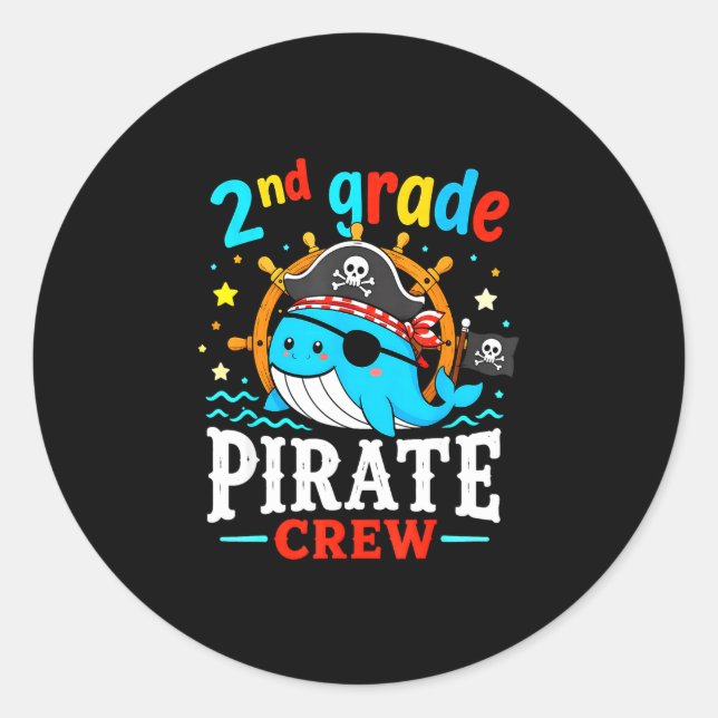 Sticker Rond équipage de pirate de 2e année baleine enseignant  (Devant)