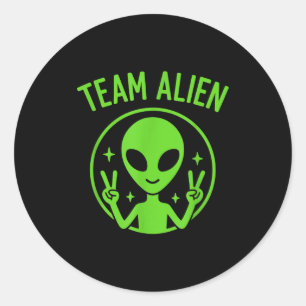 Sticker Rond Équipe Alien - Signe de Paix Extraterrestre Vert D