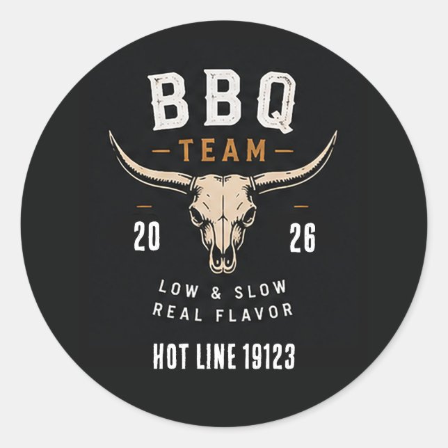 Sticker Rond 🐂 Équipe BBQ Smokehouse Restaurant Staff 🐂 (Devant)