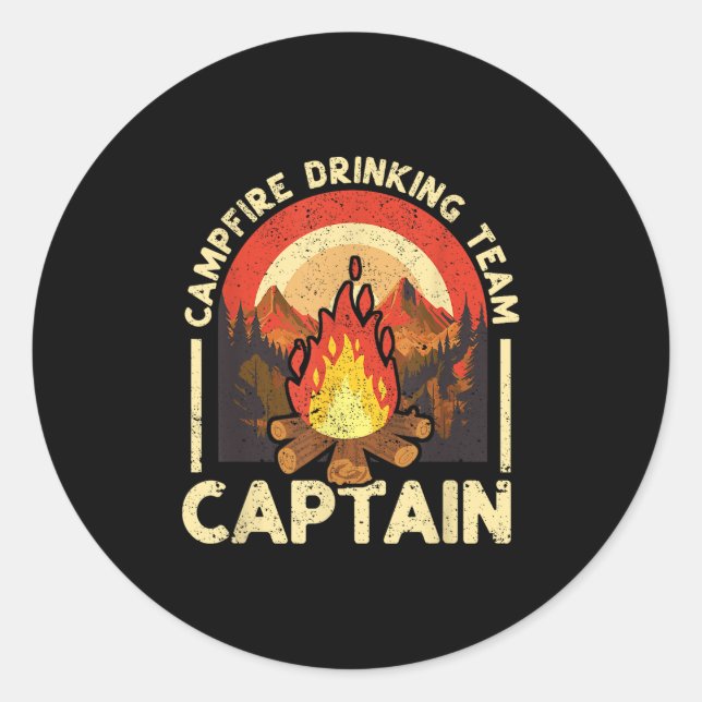 Sticker Rond Équipe Boisson Camping Capitaine Funny Camping Out (Devant)