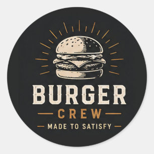 Sticker Rond 🍔 Équipe Burger Restaurant Rapide Personnel Logo