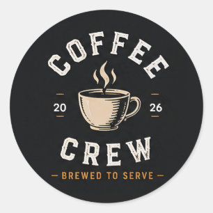 Sticker Rond ☕ Équipe Café Tenue de Personnel Vintage Café ☕