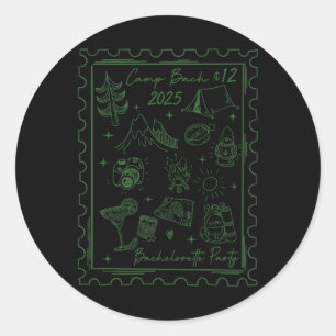 Sticker Rond Équipe Camp Bach 2025 Mariée Rétro Camping Enterre