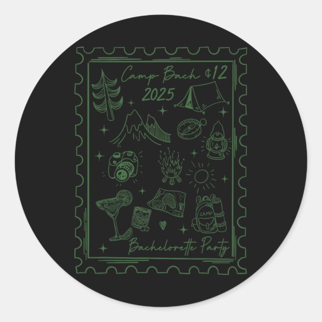 Sticker Rond Équipe Camp Bach 2025 Mariée Rétro Camping Enterre (Devant)