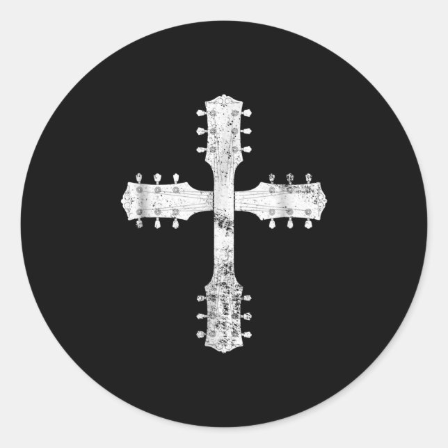 Sticker Rond équipe chrétienne de culte guitare cross (Devant)