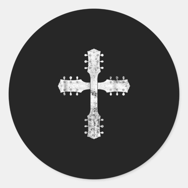 Sticker Rond équipe chrétienne de culte guitare cross (Devant)