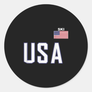 Sticker Rond Équipe Cool De Ski Du Drapeau Usa Matériel De Ski