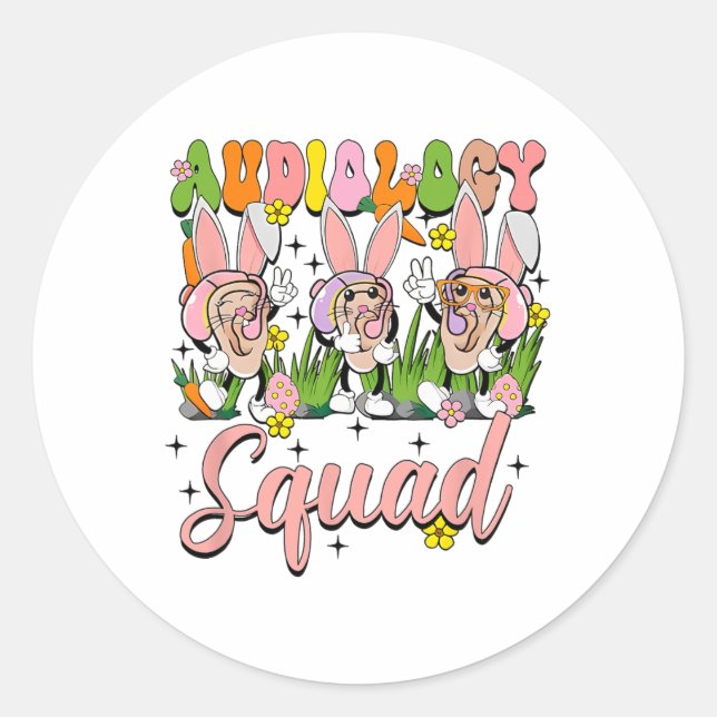 Sticker Rond Équipe d'audiologie Funny Lapin de Pâques (Devant)